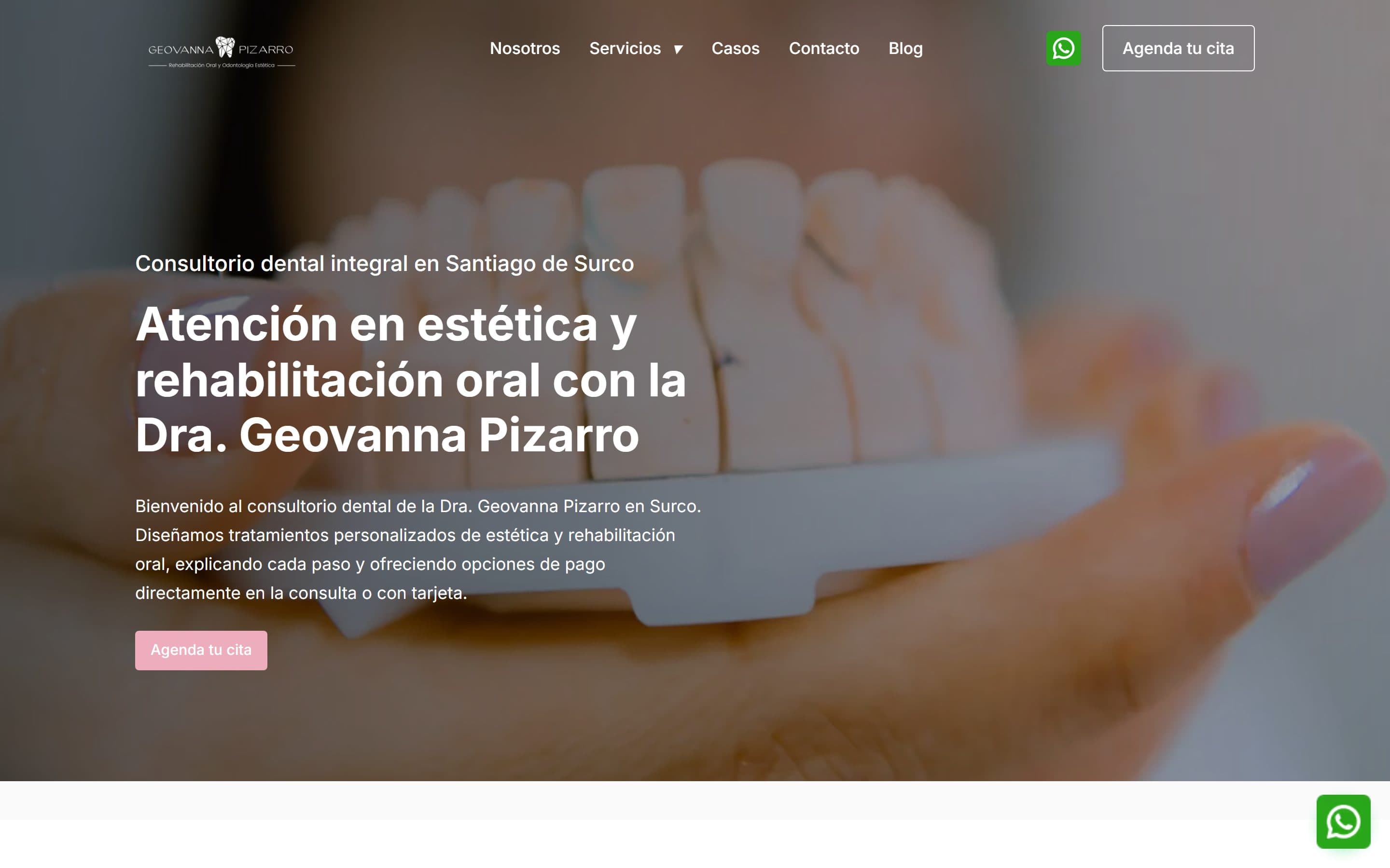 Web de Dental Geovanna Pizarro, Consultorio dental · Lima, diseñada por IDE Agency