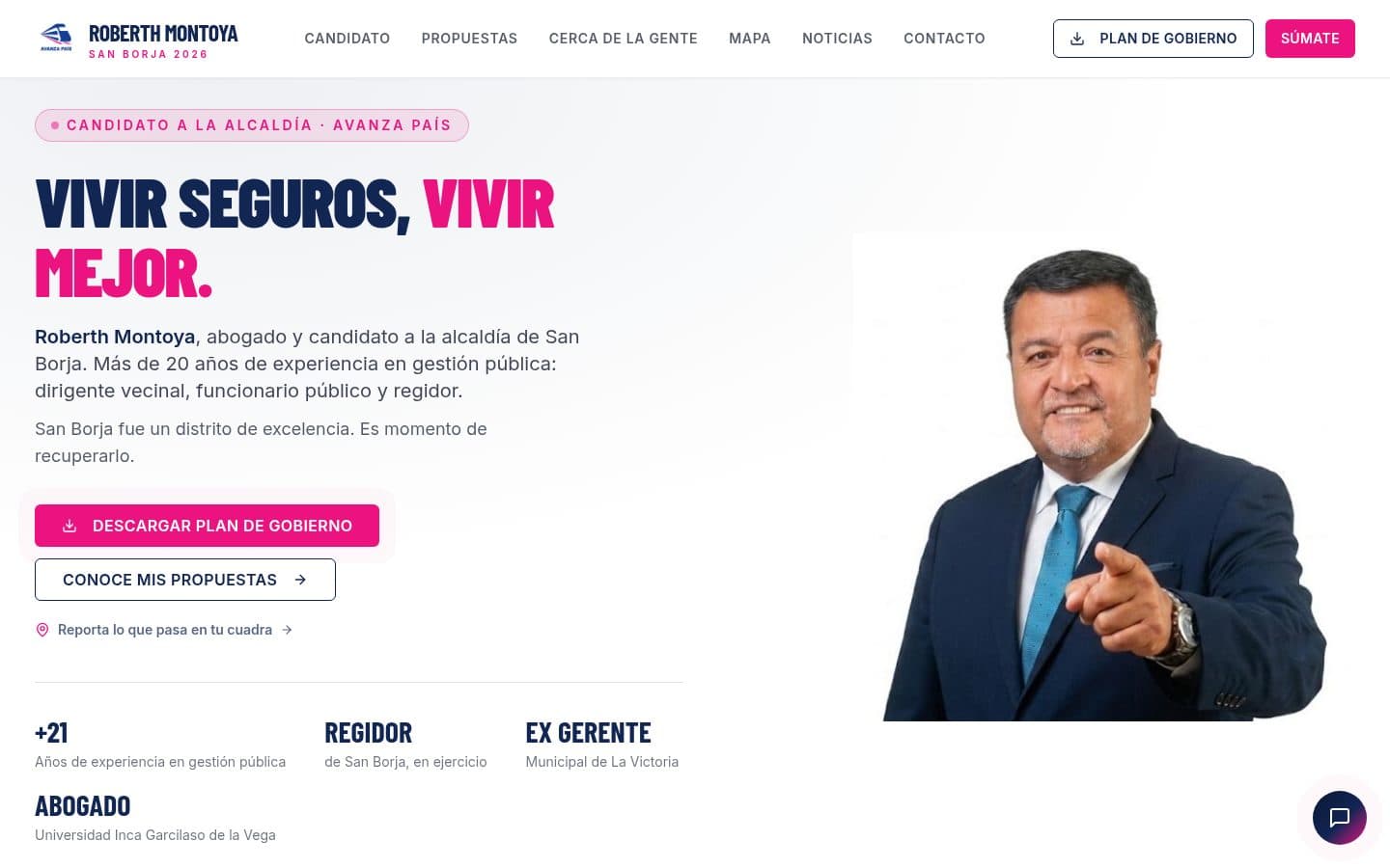 Web de Roberth Montoya, Campaña electoral · San Borja, diseñada por IDE Agency