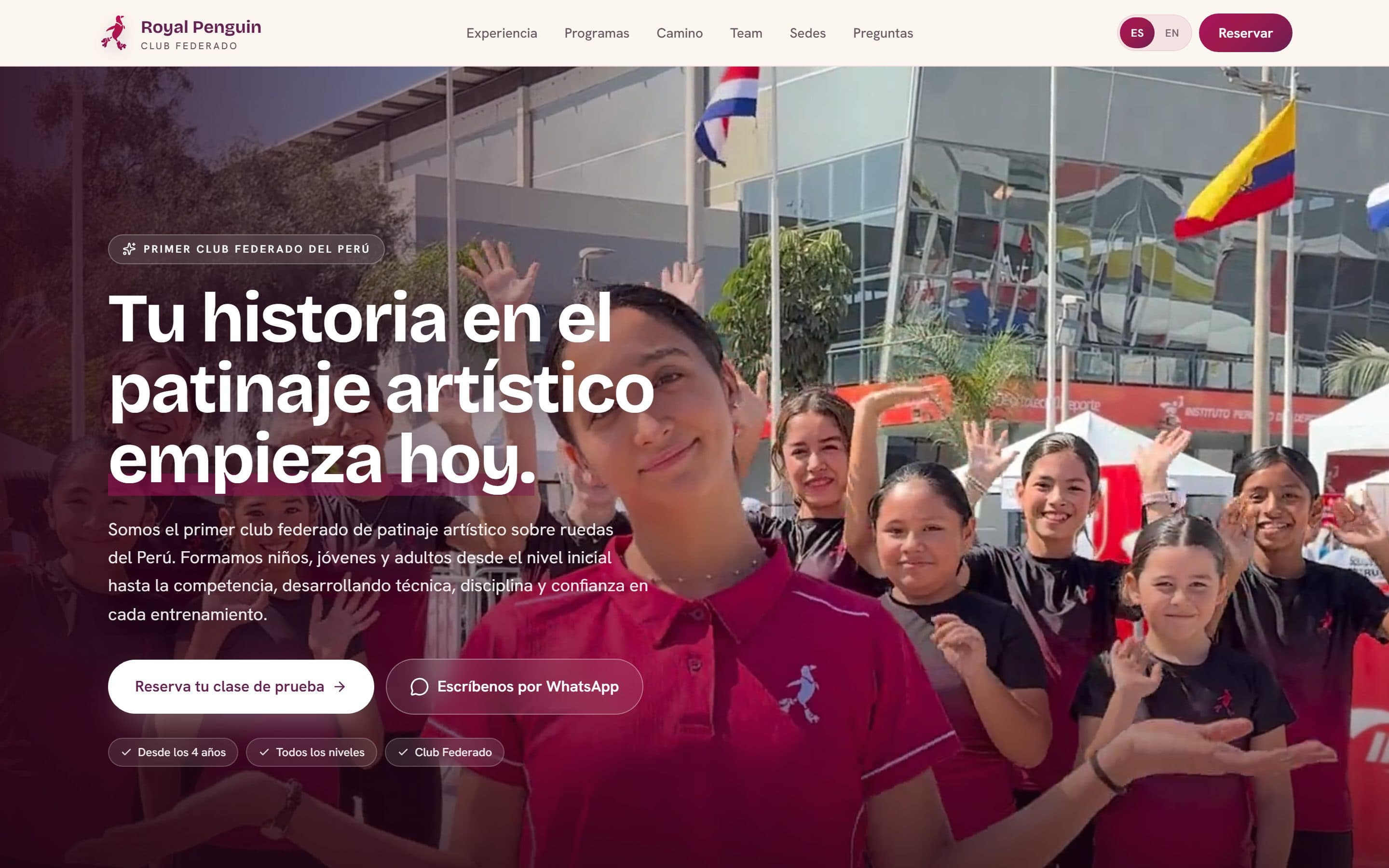 Web de Royal Penguin, Club de patinaje artístico · Lima, diseñada por IDE Agency