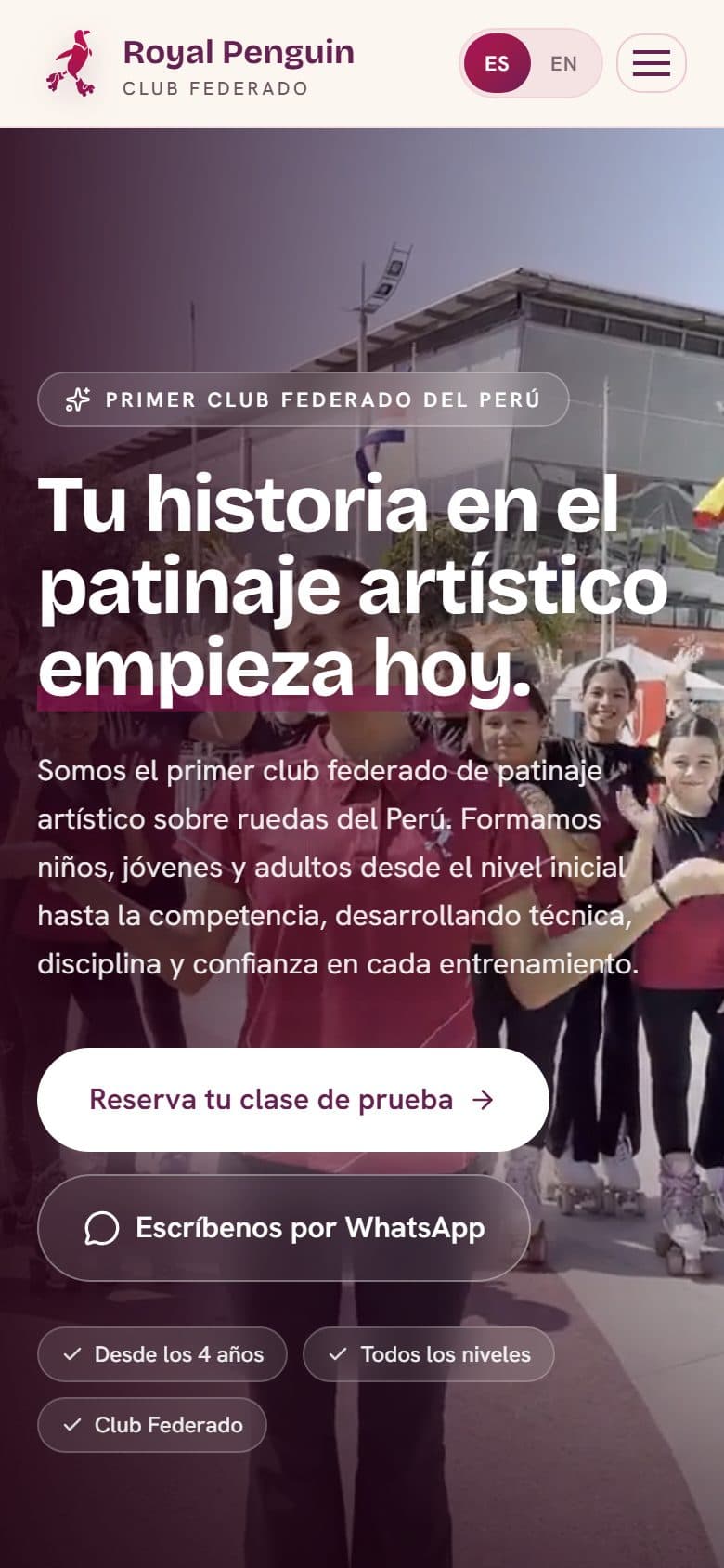 Web de Royal Penguin, Club de patinaje artístico · Lima, diseñada por IDE Agency