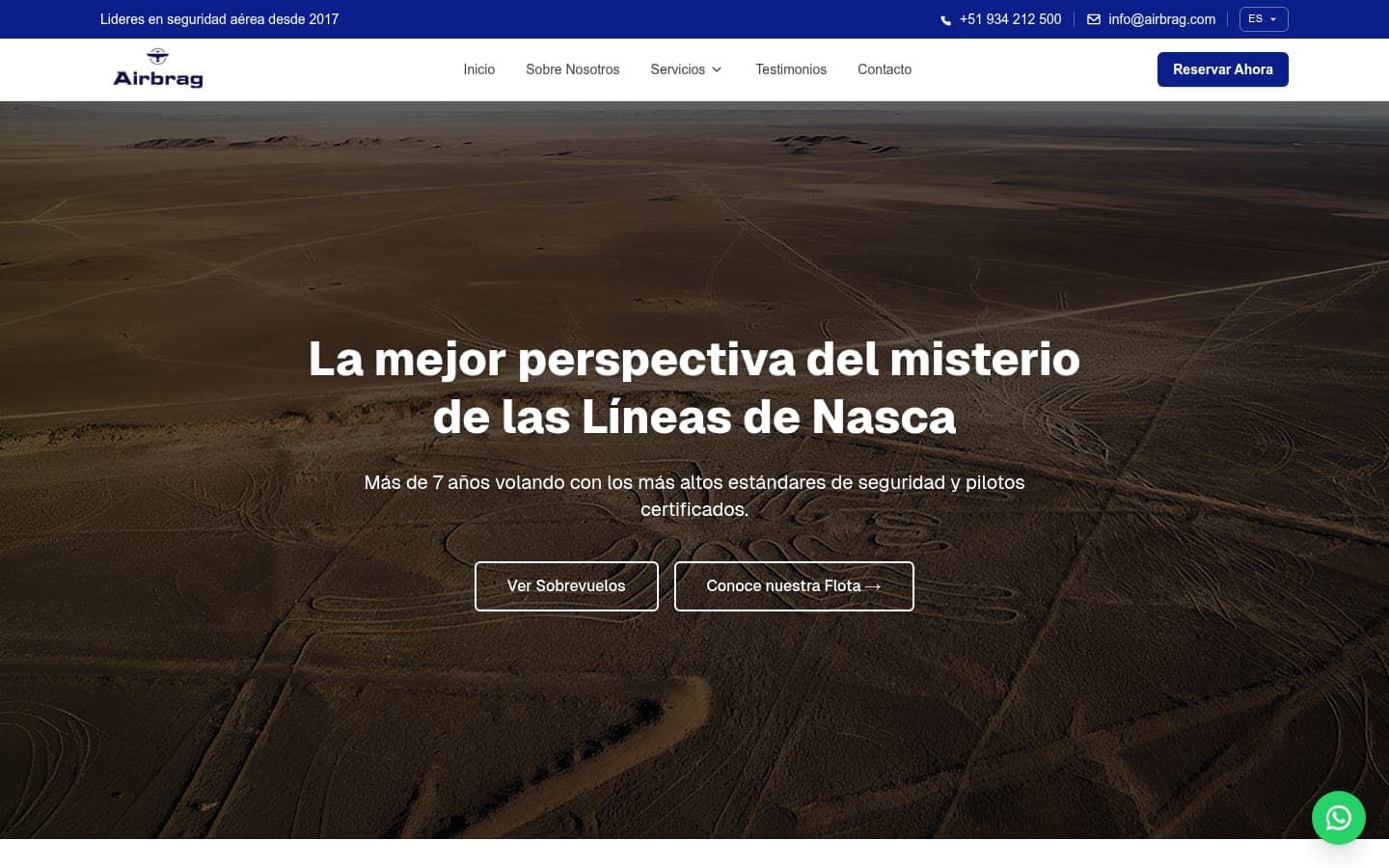 Web de Air Brag Nasca, Turismo y vuelos · Nasca, diseñada por IDE Agency