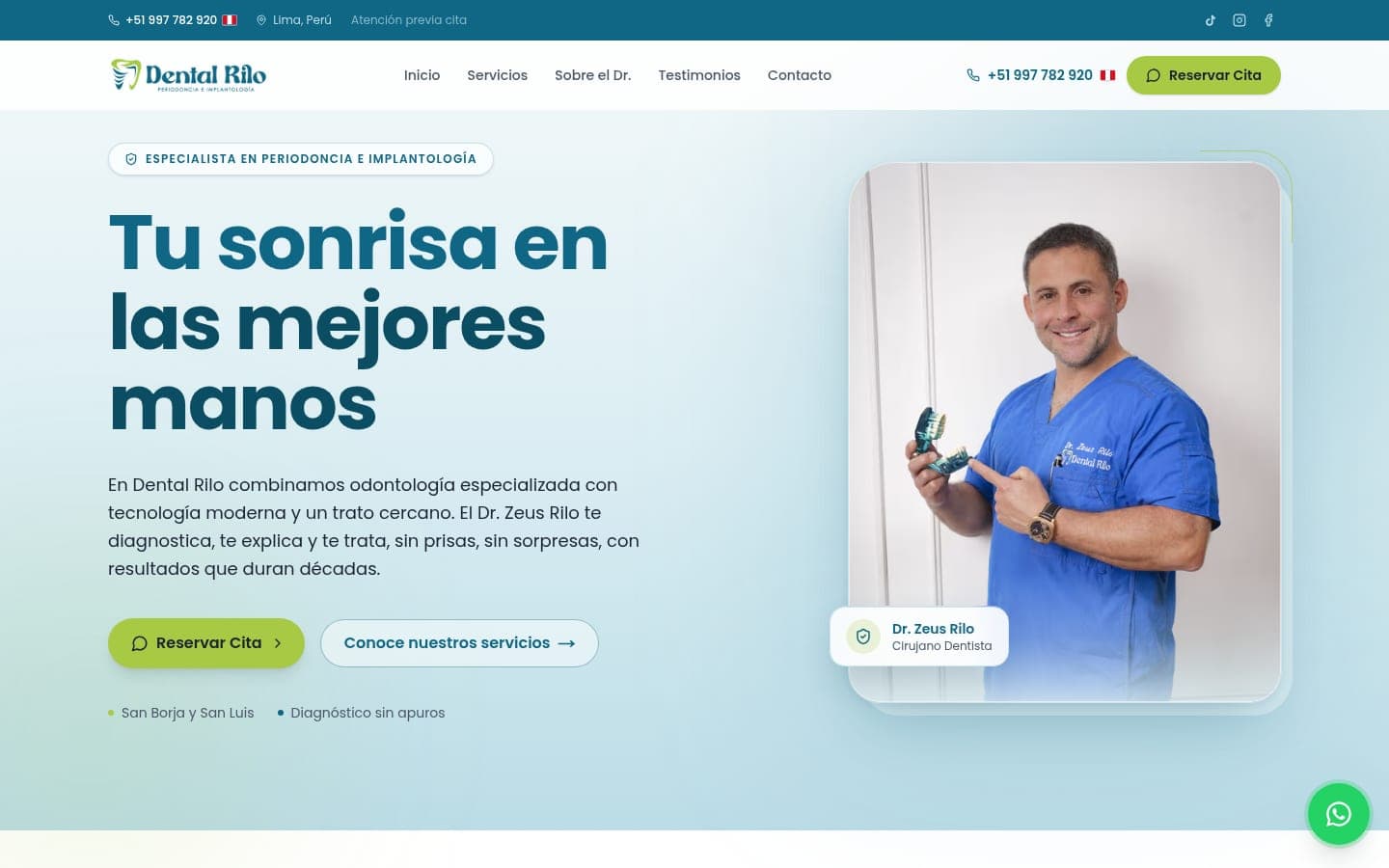 Web de Dr. Zeus Rilo, Consultorio dental · Lima, diseñada por IDE Agency