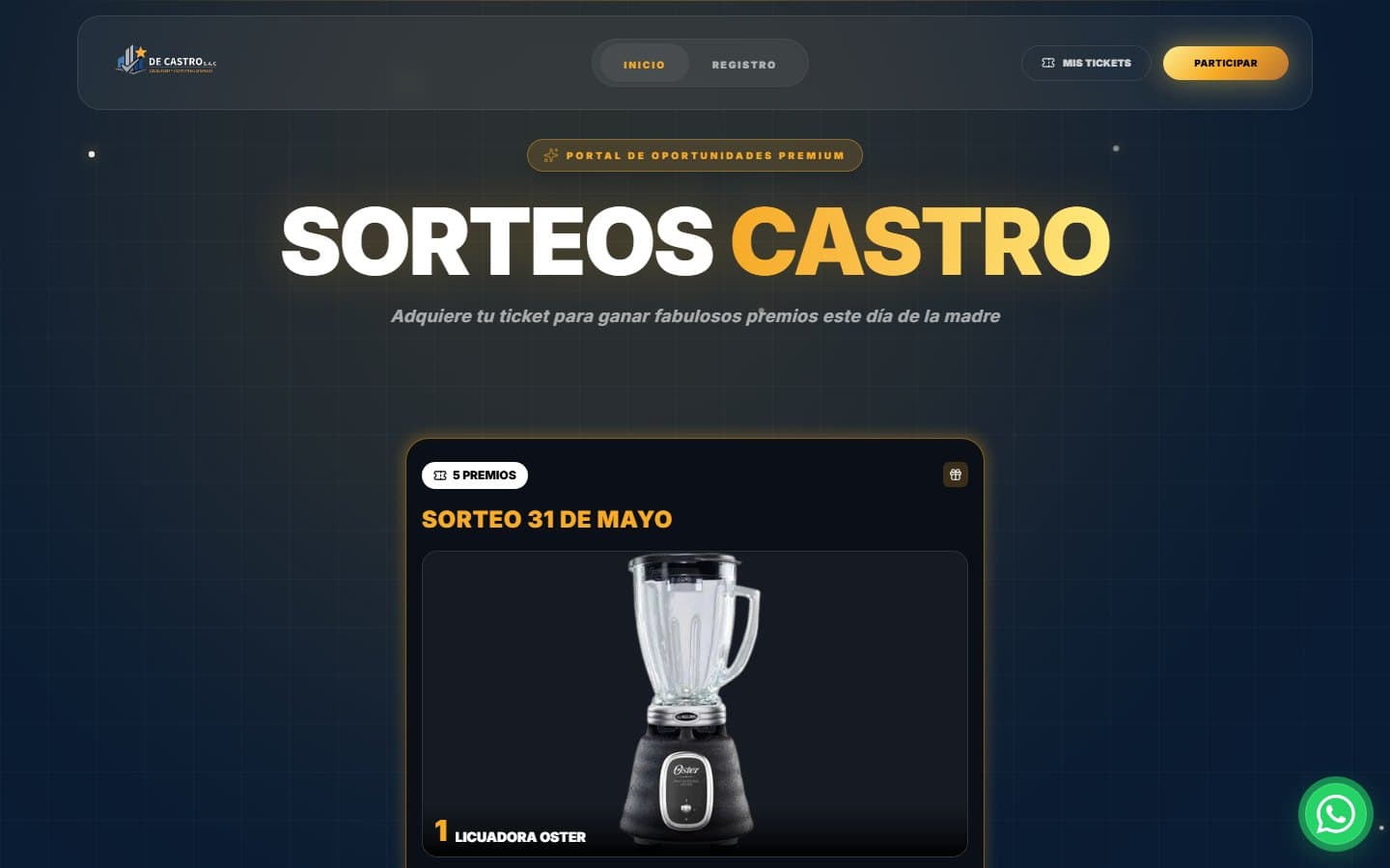 Web de Sorteos de Castro, Plataforma de sorteos · Perú, diseñada por IDE Agency