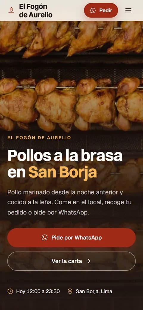 Ejemplo de Web de Arranque para una pollería en Lima, vista en el celular