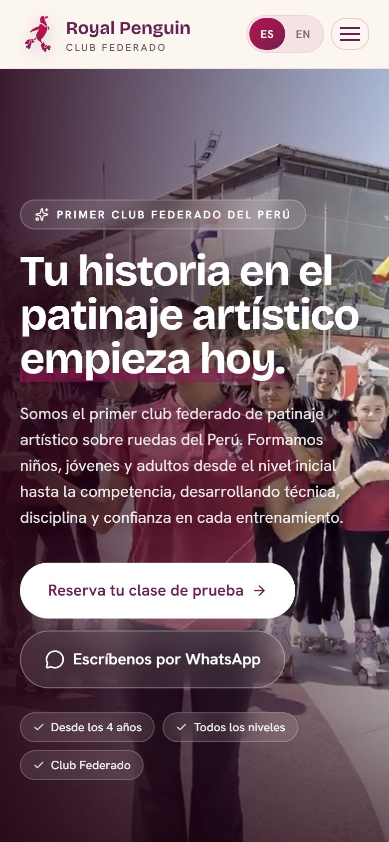 Web de Royal Penguin, Club de patinaje artístico · Lima, diseñada por IDE Agency